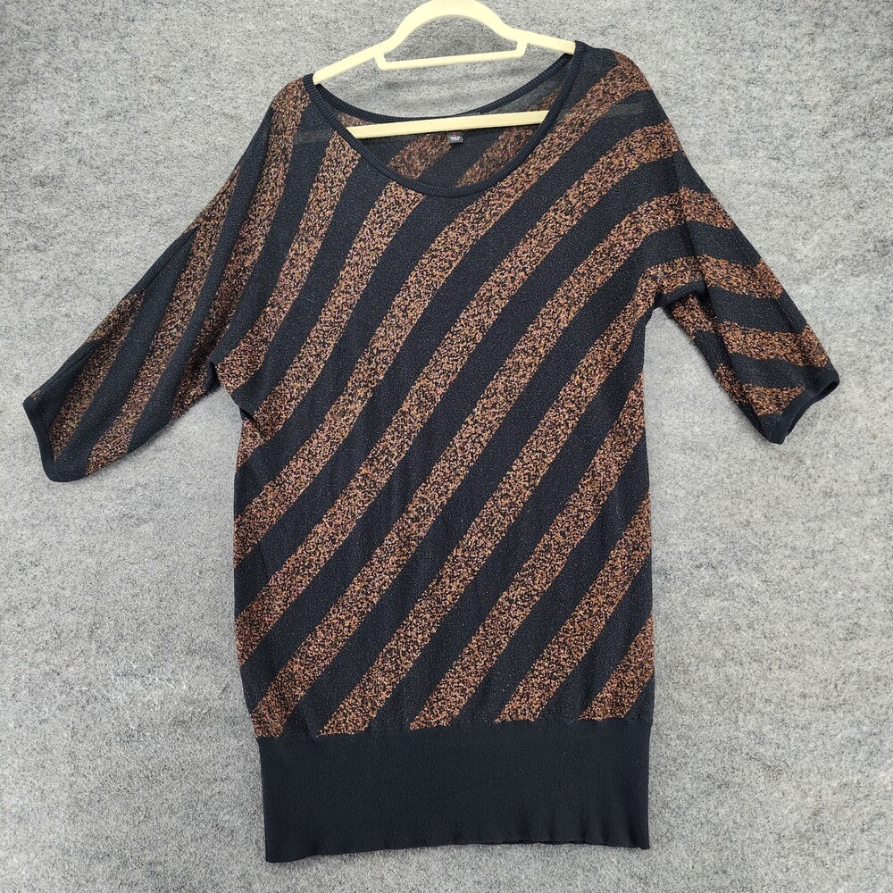 Rock Republic Dress Womens Large Short Sleeve Black Gold Striped